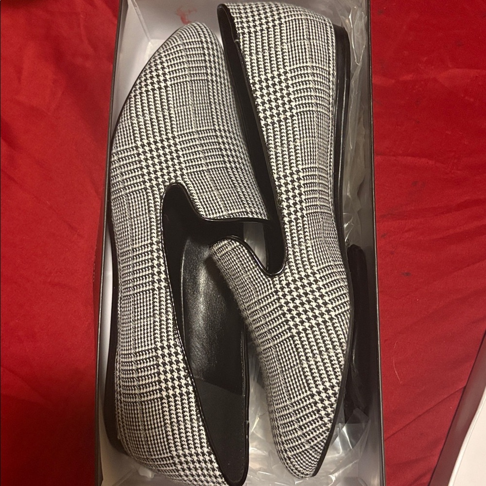 Nine West Black and White Plaid Loafers